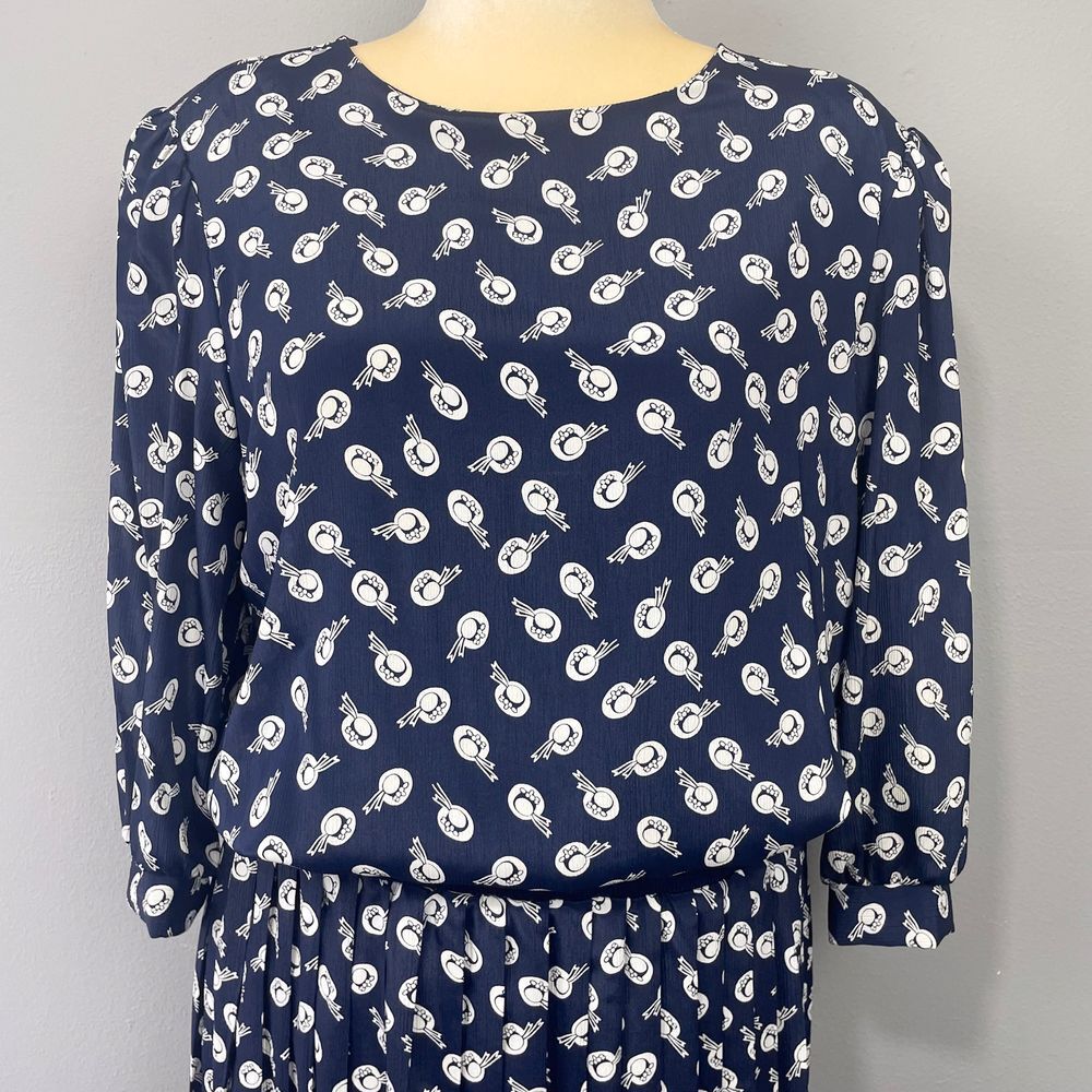 Vintage Midi Dress Size 14 REO Originals 30s‎ Style Hat Print Drop Waist Twee